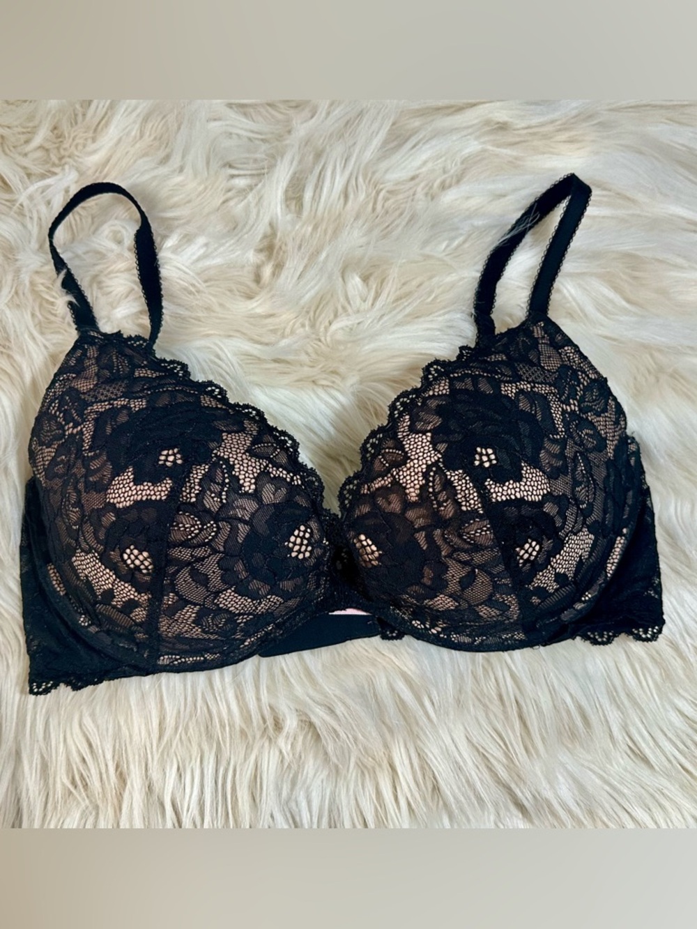 Black Lace Push-Up Bra with Nude Lining